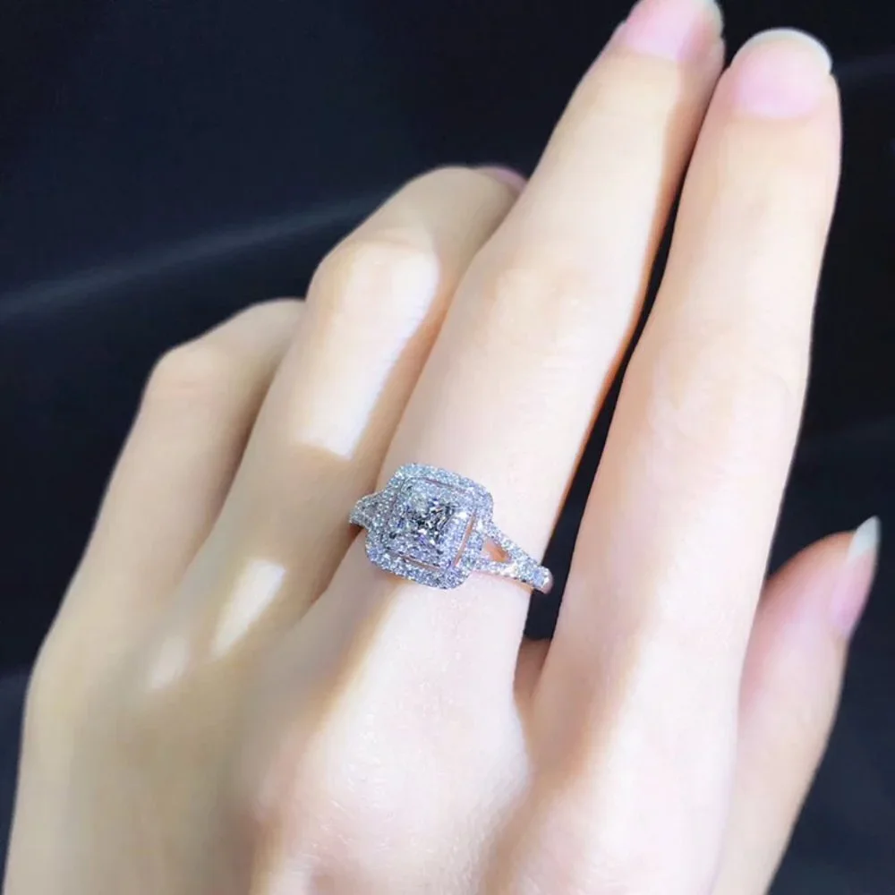 😍PRINCESS CUT 14K WHITE GOLD PURE CZ SQUARE BEAUTIFUL LUXURY WEDDING RING, K904
